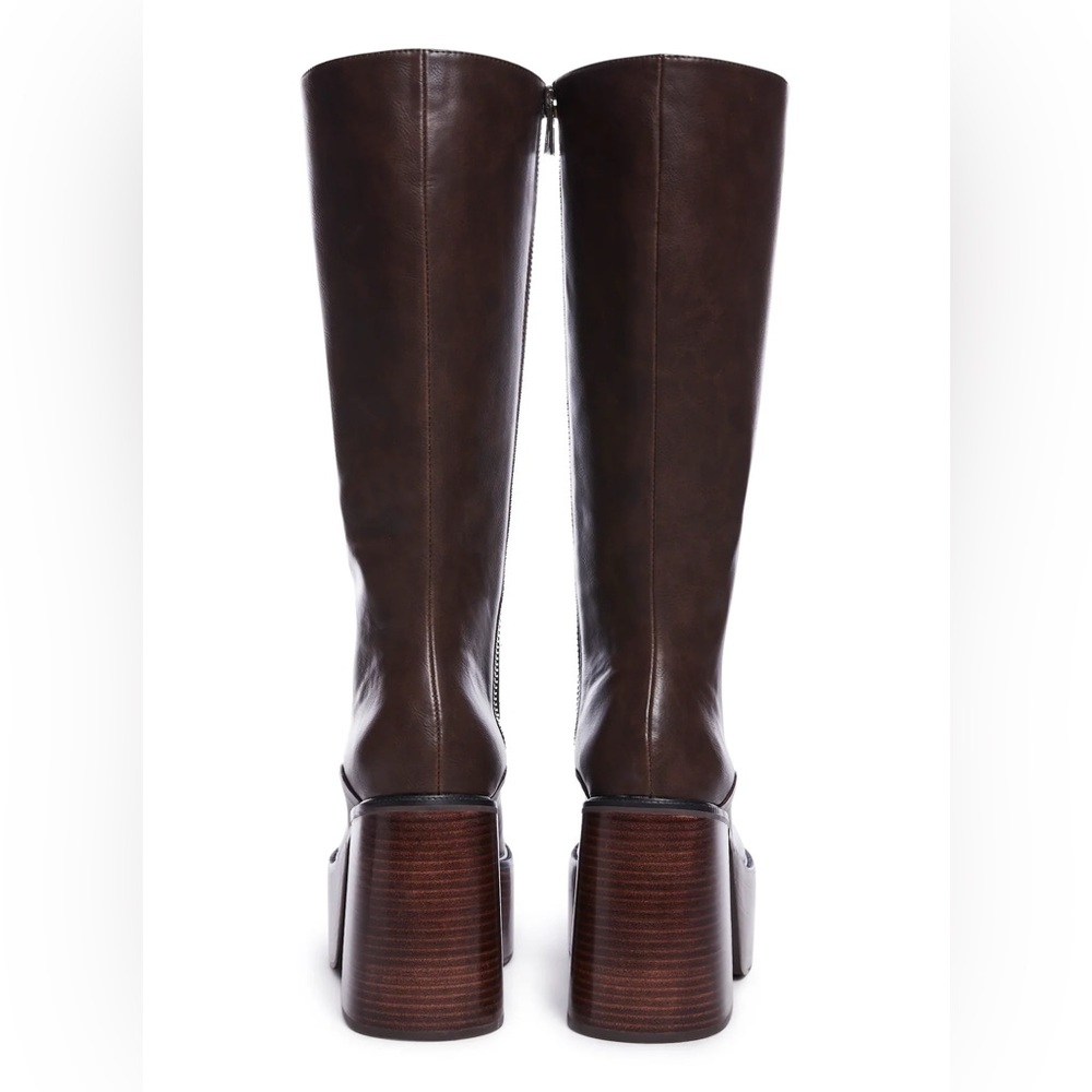 Free People Chunky Bratz Doll Chocolate Brown Leather Knee-High Platform Boots - Picture 6 of 16